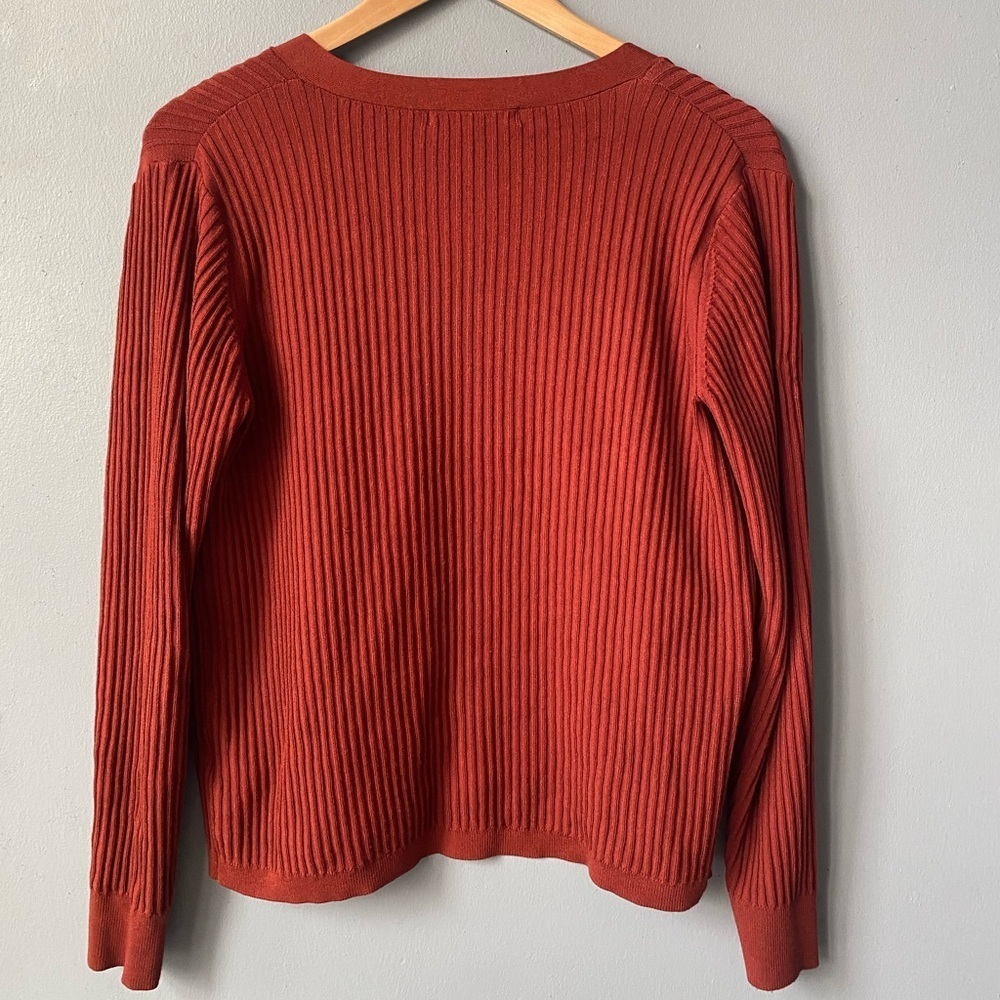 Cleo Rust Ribbed V Neck Gold Button Cardigan - Picture 4 of 6